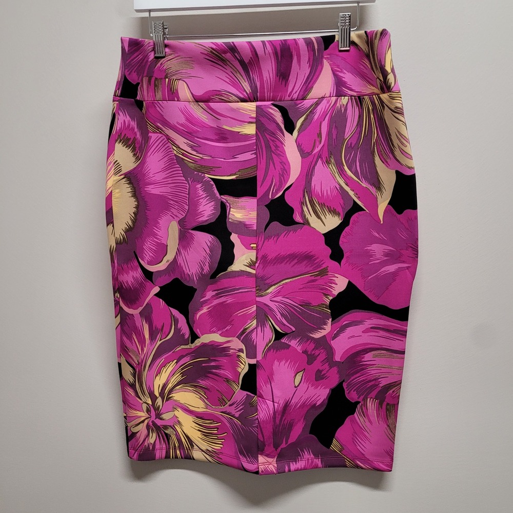 Thalia Sodi Womens XL Pink Black Floral Scuba Knit Stretch Pencil Skirt Knee - Picture 5 of 7